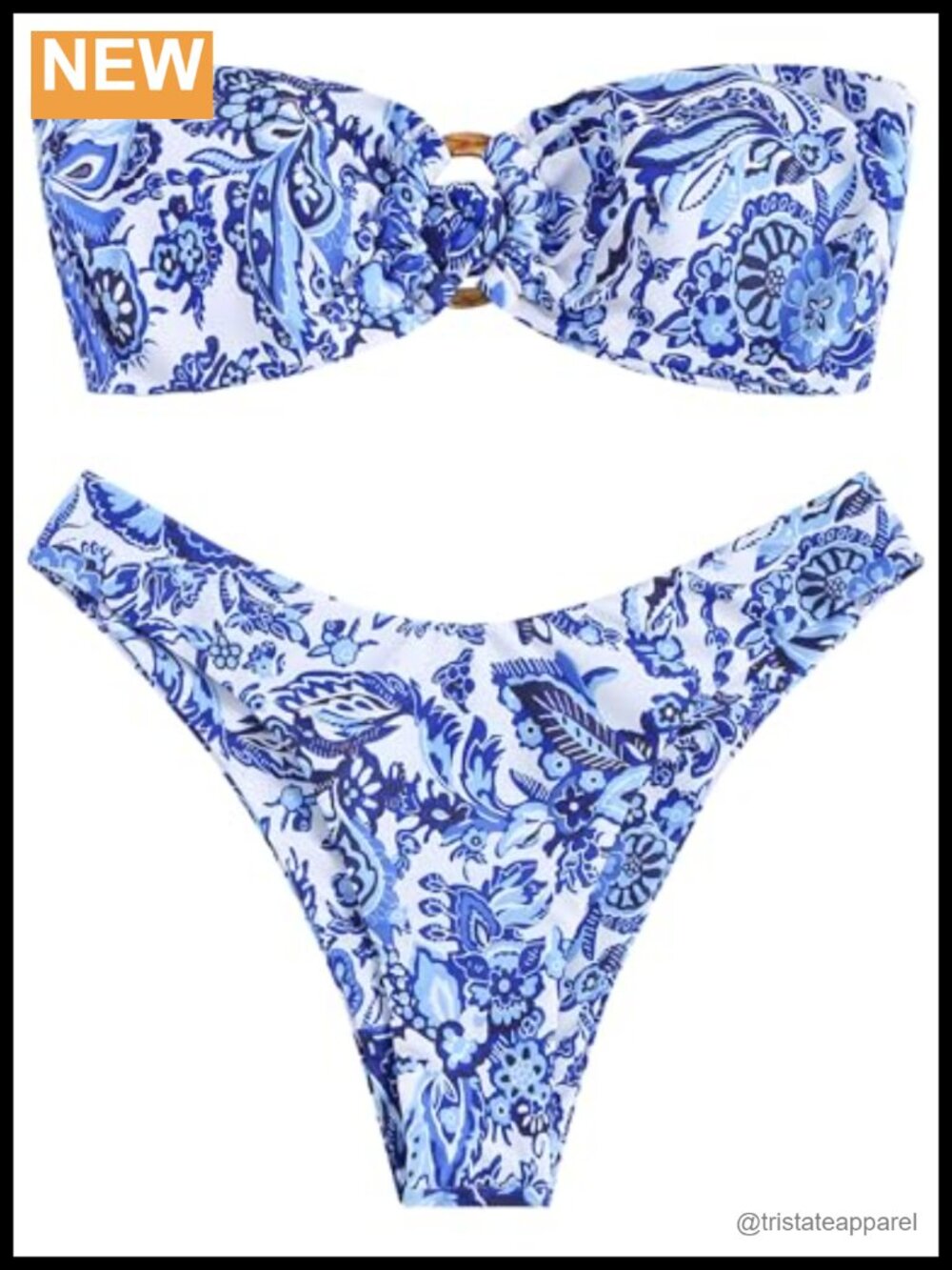 Women's Strapless Bandeau O-Ring High Cut Two Piece Bikini Swimsuit